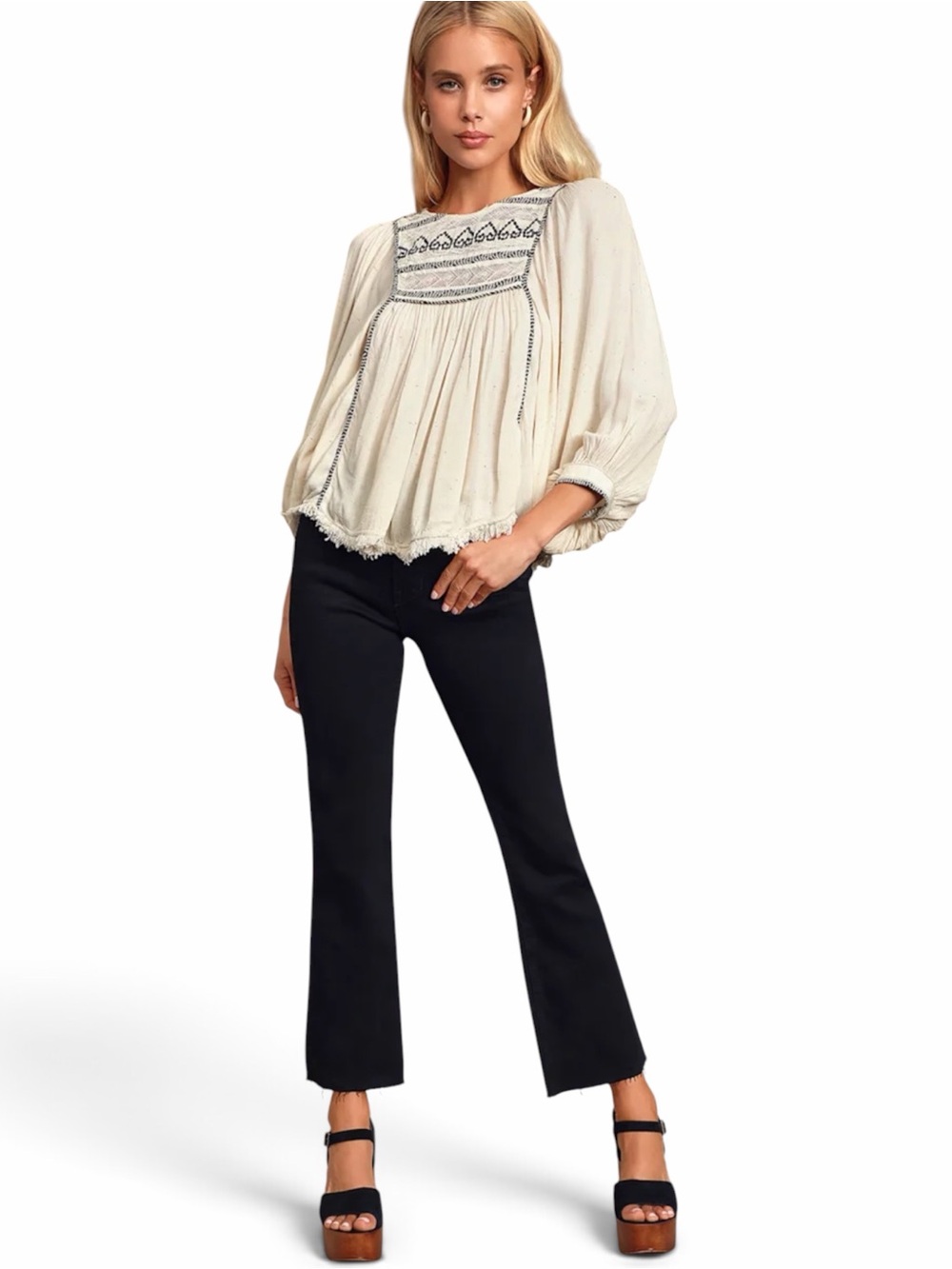 Free People Cyprus Avenue Ivory Embroidered Top Size Medium - Picture 4 of 14